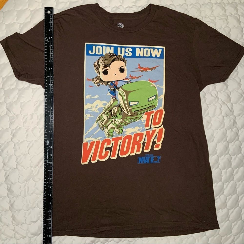 Sz Large Brown Marvel Funko Pop What If Series Shirt with Peggy Carter